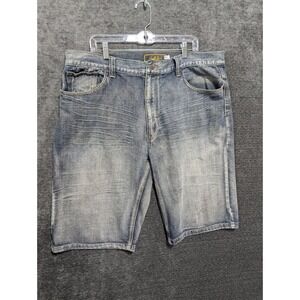 Halifax Mens Denim Shorts Size 42 Blue Medium Wash Faded Whiskered Jean Shorts